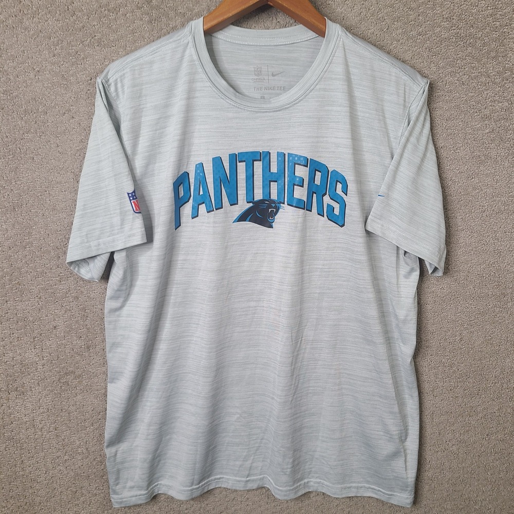 Nike Shirt‎ Mens Large Gray Carolina Panthers NFL Dri Fit Short Sleeve Polyester